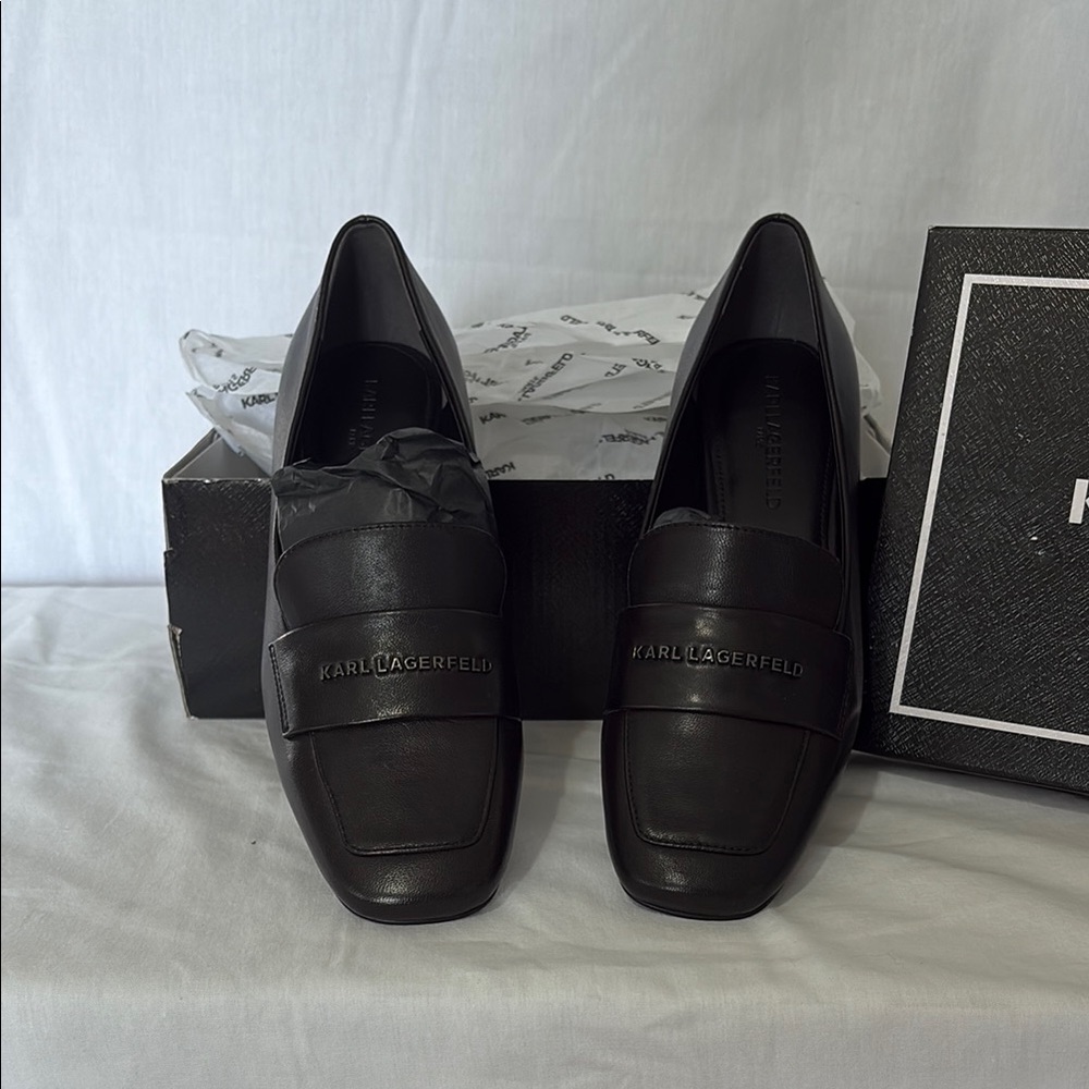 Karl Lagerfeld Black Leather Slip-On Loafers